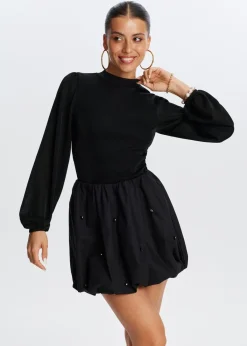 Tops<The Sting Ballon top met glitter zwart