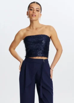 Tops<The Sting Bandeau top met pailletten donkerblauw
