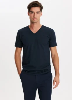 Basics|T-Shirts<The Sting Basic t-shirt met v-hals donkerblauw