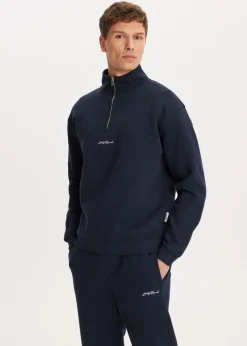 Sweaters En Hoodies<The Sting Brushed half zip sweater donkerblauw