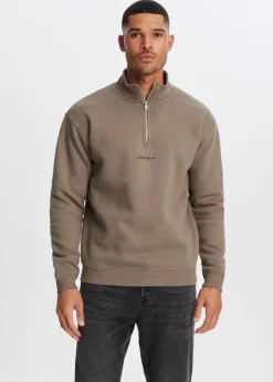 Sweaters En Hoodies<The Sting Brushed half zip sweater taupe