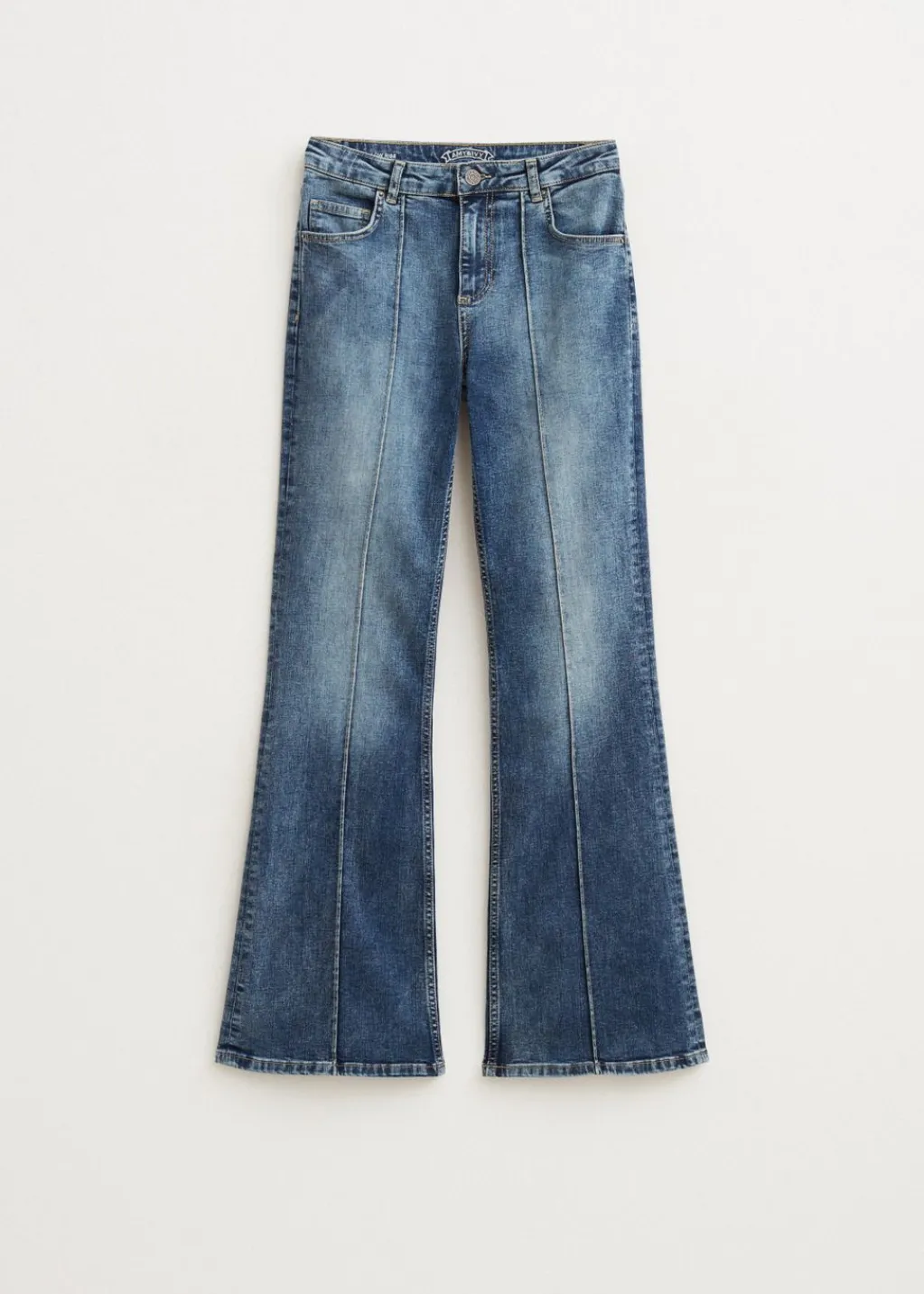 Jeans<The Sting Flared jeans met pintuck blauw, used middle