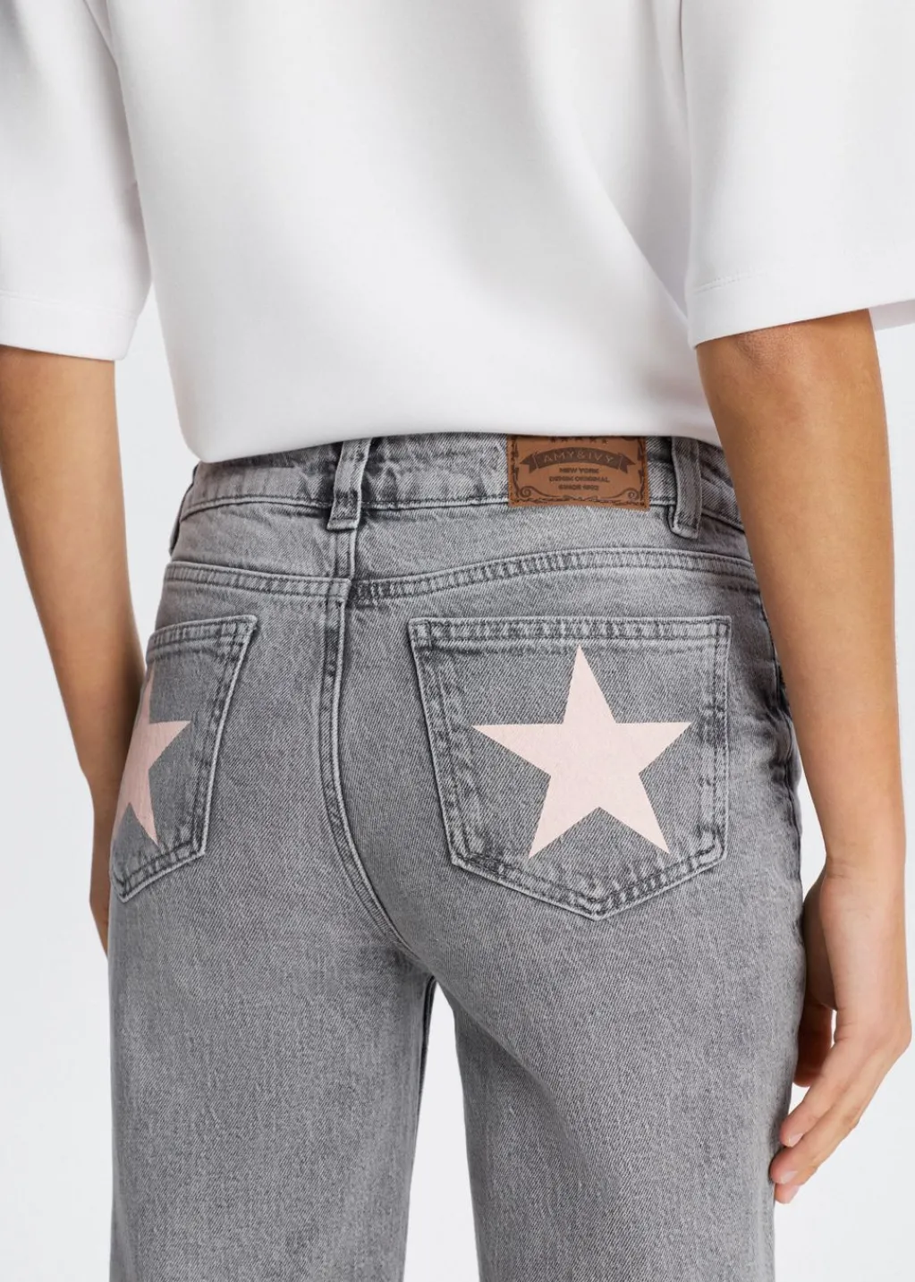 Jeans<The Sting Flared jeans met printdetail lichtgrijs
