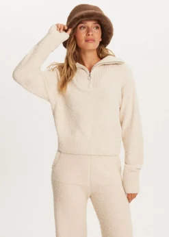 Truien En Vesten<The Sting Fluffy half zip trui lichtzand