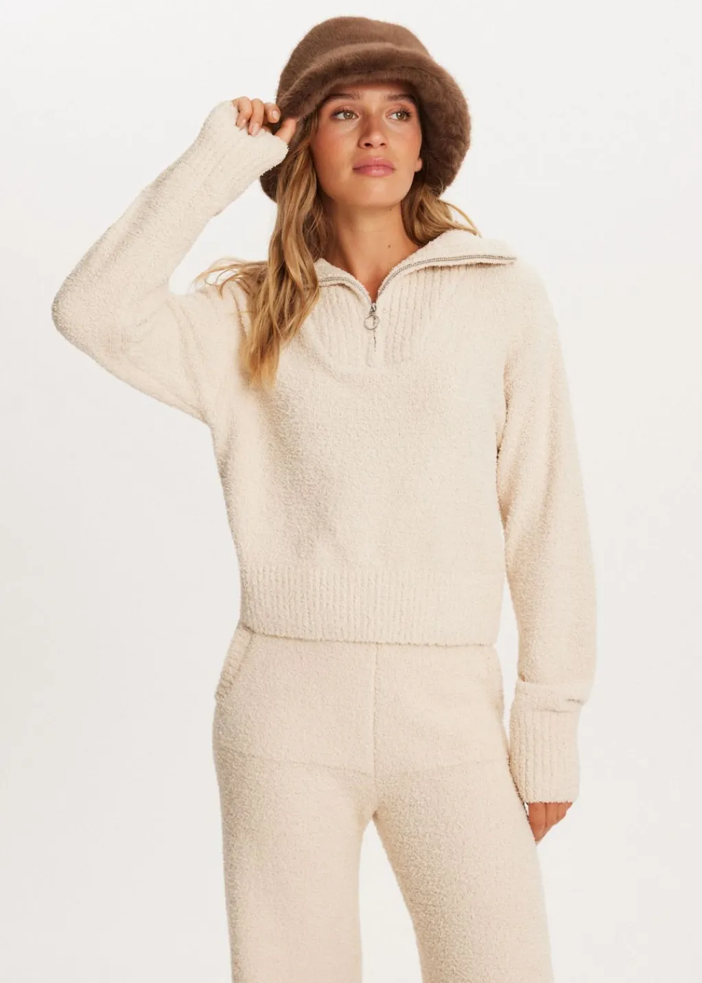 Truien En Vesten<The Sting Fluffy half zip trui lichtzand