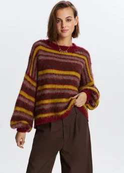Truien En Vesten<The Sting Fluffy trui met strepen bordeaux