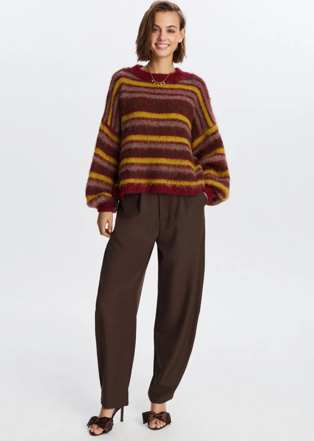 Truien En Vesten<The Sting Fluffy trui met strepen bordeaux