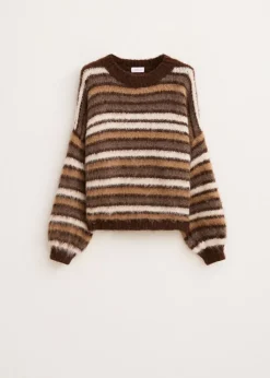 Truien En Vesten<The Sting Fluffy trui met strepen donkerbruin