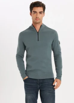 Truien En Vesten<The Sting Gebreide half zip trio blauw grijs