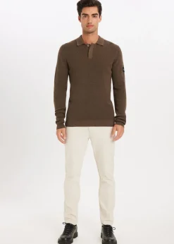 Polo's|Truien En Vesten<The Sting Gebreide polo met logo middenbruin