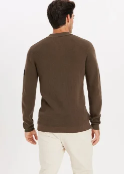 Polo's|Truien En Vesten<The Sting Gebreide polo met logo middenbruin