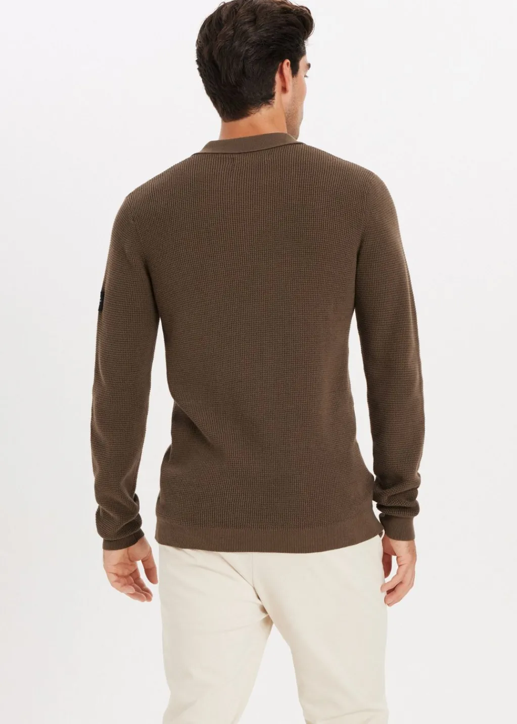Polo's|Truien En Vesten<The Sting Gebreide polo met logo middenbruin