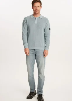 Polo's|Truien En Vesten<The Sting Gebreide polo met logo blauw, ijs