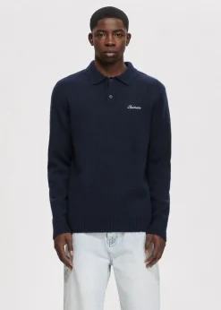 Polo's|Truien En Vesten<The Sting Gebreide polo met merk donkerblauw