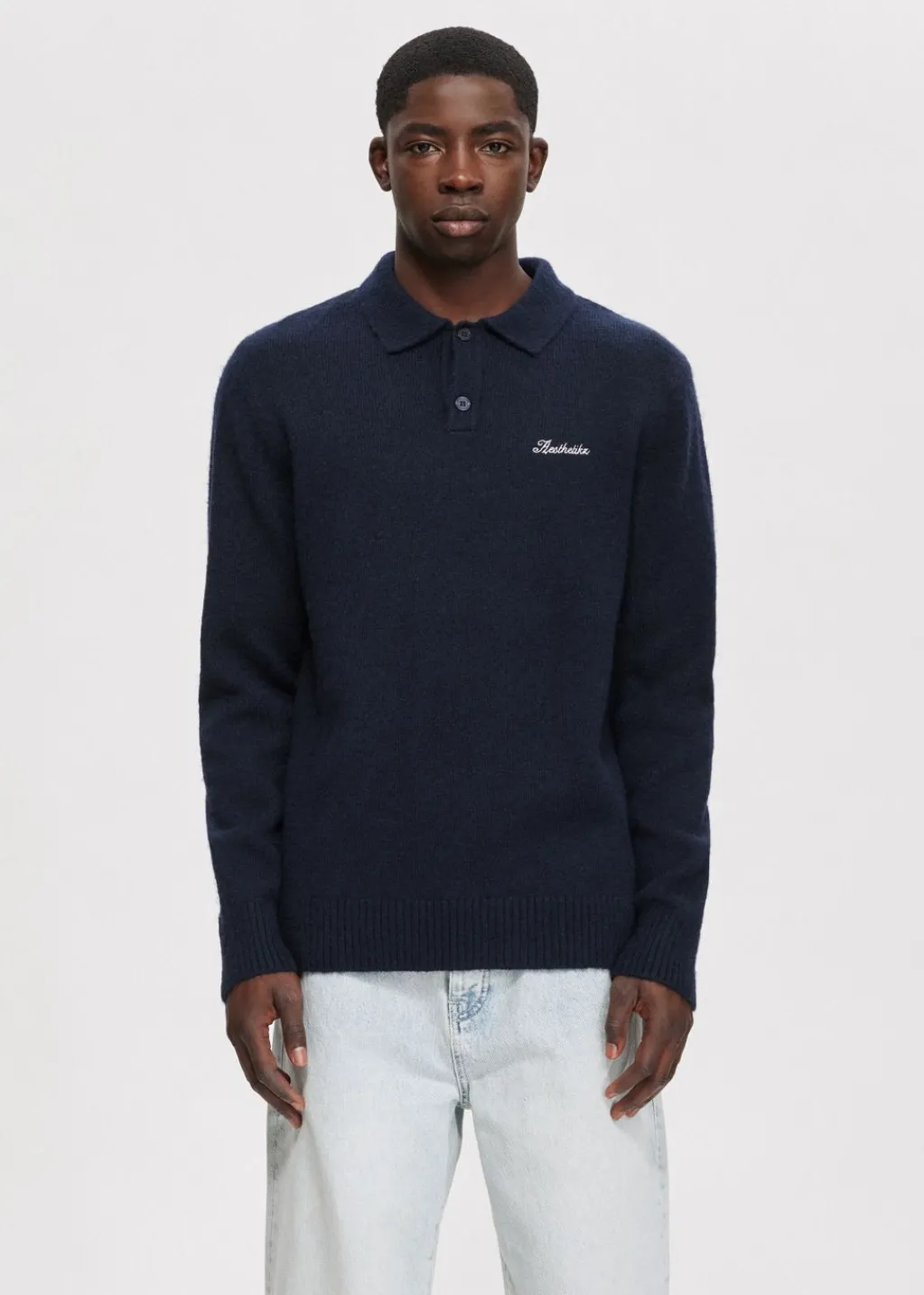 Polo's|Truien En Vesten<The Sting Gebreide polo met merk donkerblauw