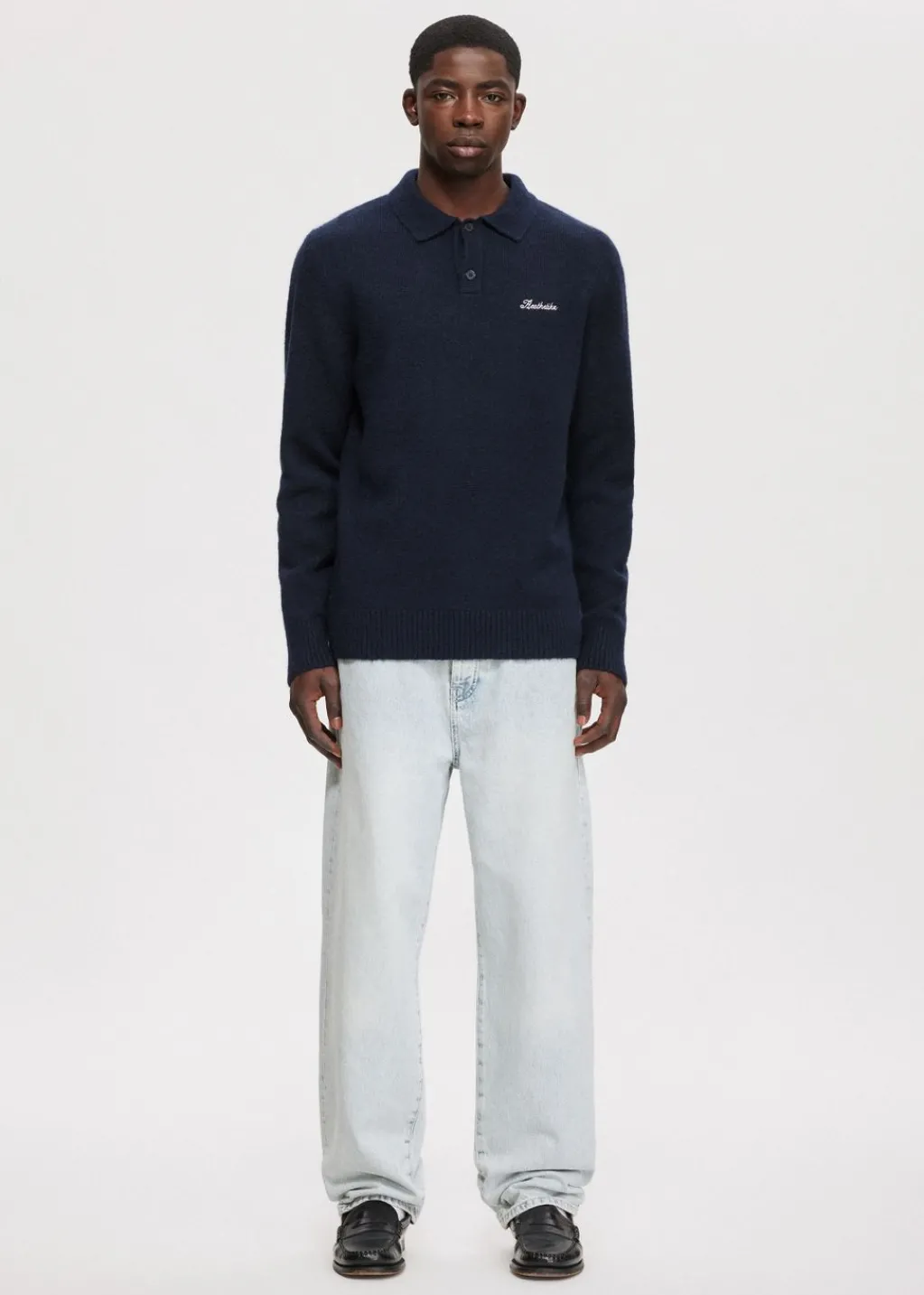 Polo's|Truien En Vesten<The Sting Gebreide polo met merk donkerblauw
