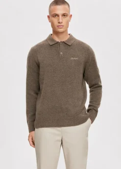 Truien En Vesten|Polo's<The Sting Gebreide polo met merk taupe, dark