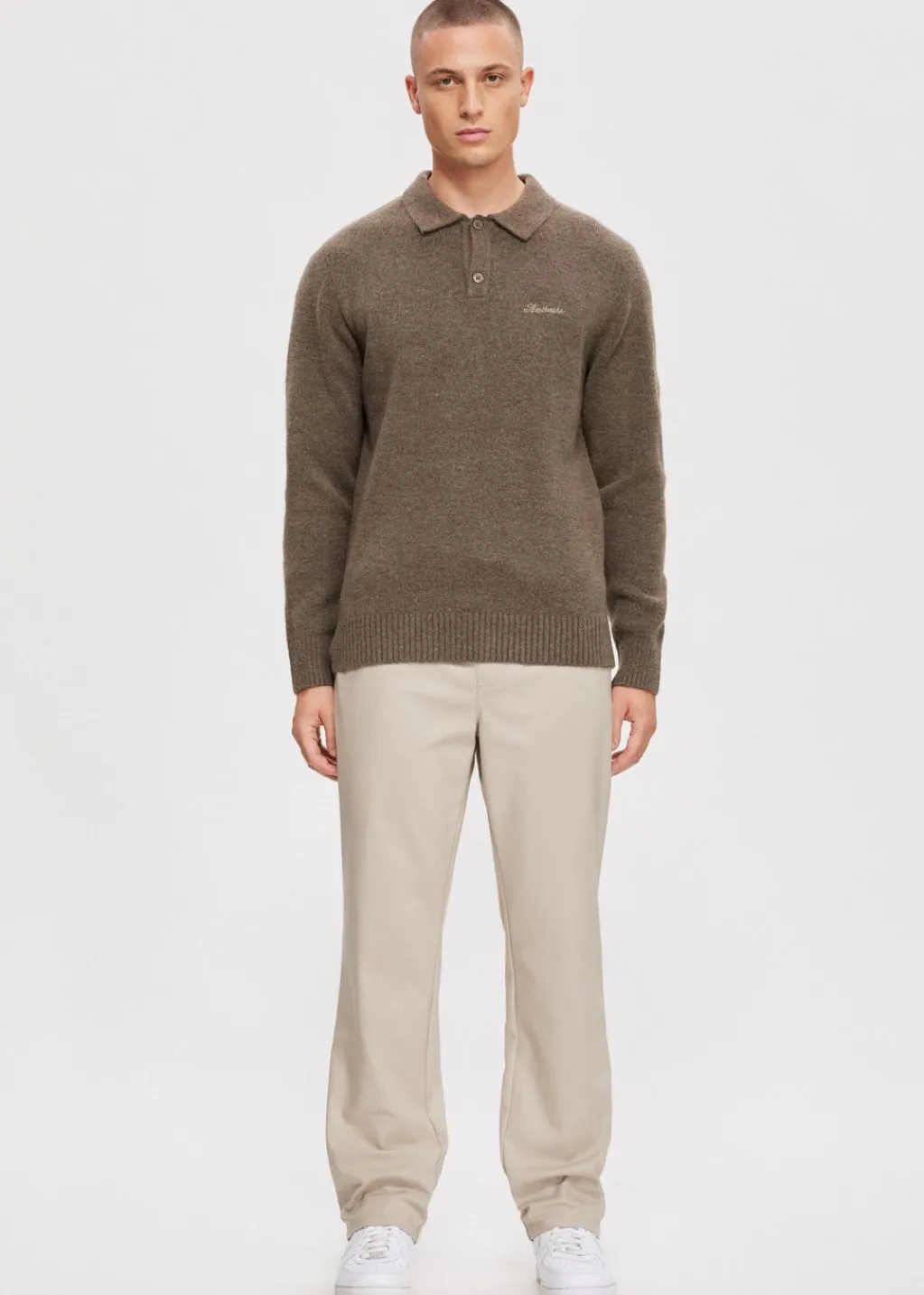 Truien En Vesten|Polo's<The Sting Gebreide polo met merk taupe, dark