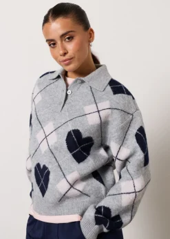 Truien En Vesten<The Sting Gebreide trui met argyle print grijs gem&ecirc;leerd