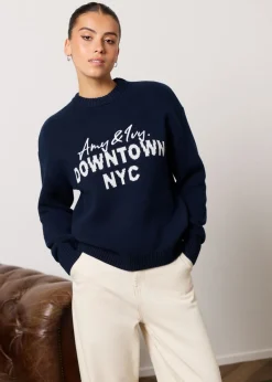 Truien En Vesten<The Sting Gebreide trui met tekst design donkerblauw