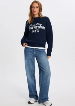 Truien En Vesten<The Sting Gebreide trui met tekst design donkerblauw