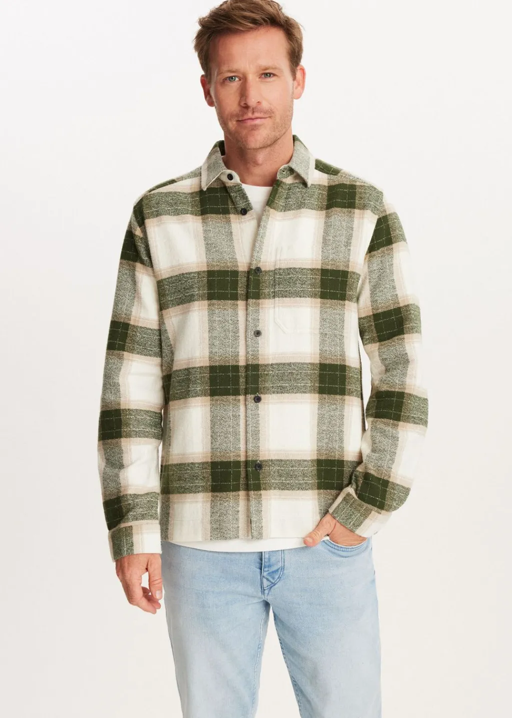 Overshirts<The Sting Geruit overshirt met structuur donkergroen