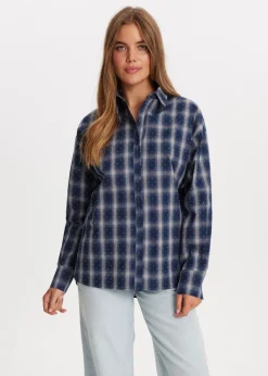Blouses<The Sting Geruite strassblouse donkerblauw