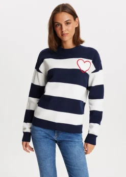 Truien En Vesten<The Sting Gestreepte trui met geborduurd hartje donkerblauw