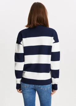 Truien En Vesten<The Sting Gestreepte trui met geborduurd hartje donkerblauw
