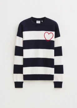 Truien En Vesten<The Sting Gestreepte trui met geborduurd hartje donkerblauw