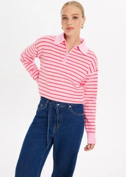 Truien En Vesten<The Sting Gestreepte trui met half zip rose