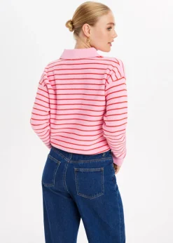 Truien En Vesten<The Sting Gestreepte trui met half zip rose