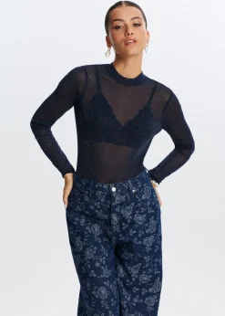 Tops<The Sting Glitter mesh body donkerblauw