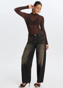 Tops<The Sting Glitter mesh body donkerbruin