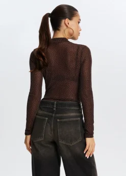 Tops<The Sting Glitter mesh body donkerbruin