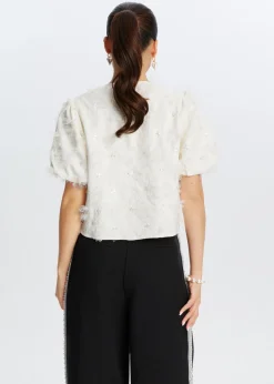 Tops<The Sting Hairy glitter top wit, off-white