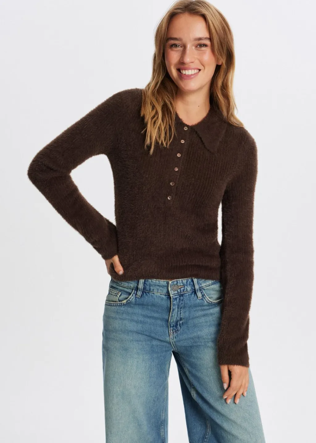 Truien En Vesten<The Sting Hairy polo donkerbruin