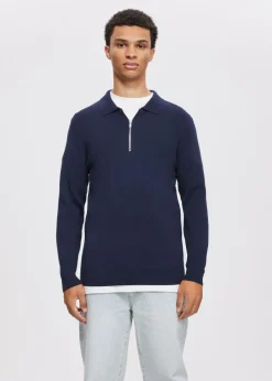 Polo's|Truien En Vesten<The Sting Half zip gebreide polo donkerblauw