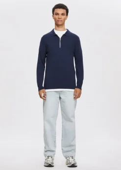 Polo's|Truien En Vesten<The Sting Half zip gebreide polo donkerblauw