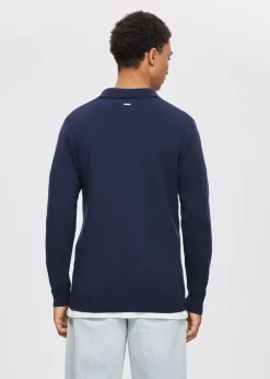Polo's|Truien En Vesten<The Sting Half zip gebreide polo donkerblauw
