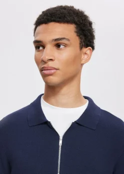 Polo's|Truien En Vesten<The Sting Half zip gebreide polo donkerblauw