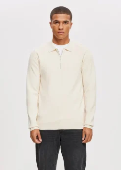 Polo's|Truien En Vesten<The Sting Half zip gebreide polo creme, licht