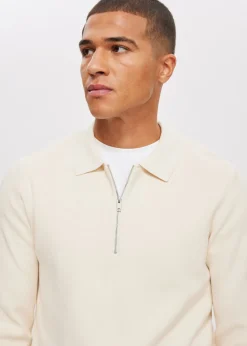 Polo's|Truien En Vesten<The Sting Half zip gebreide polo creme, licht