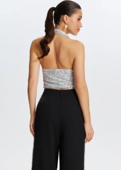 Tops<The Sting Halter top met pailletten zilver
