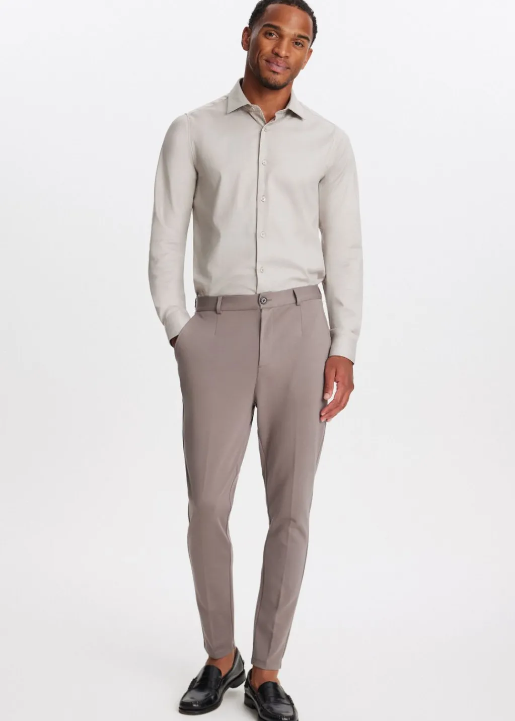 Overhemden<The Sting Herringbone overhemd donkerzand