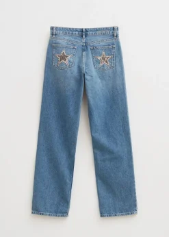 Jeans<The Sting Jeans met sterren achterzakken blauw, used middle