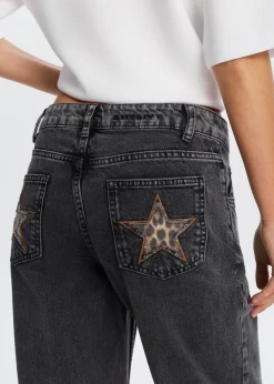 Jeans<The Sting Jeans met sterren achterzakken zwart, used dark