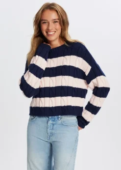 Truien En Vesten<The Sting Kabeltrui met strepen donkerblauw