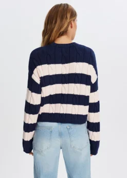 Truien En Vesten<The Sting Kabeltrui met strepen donkerblauw