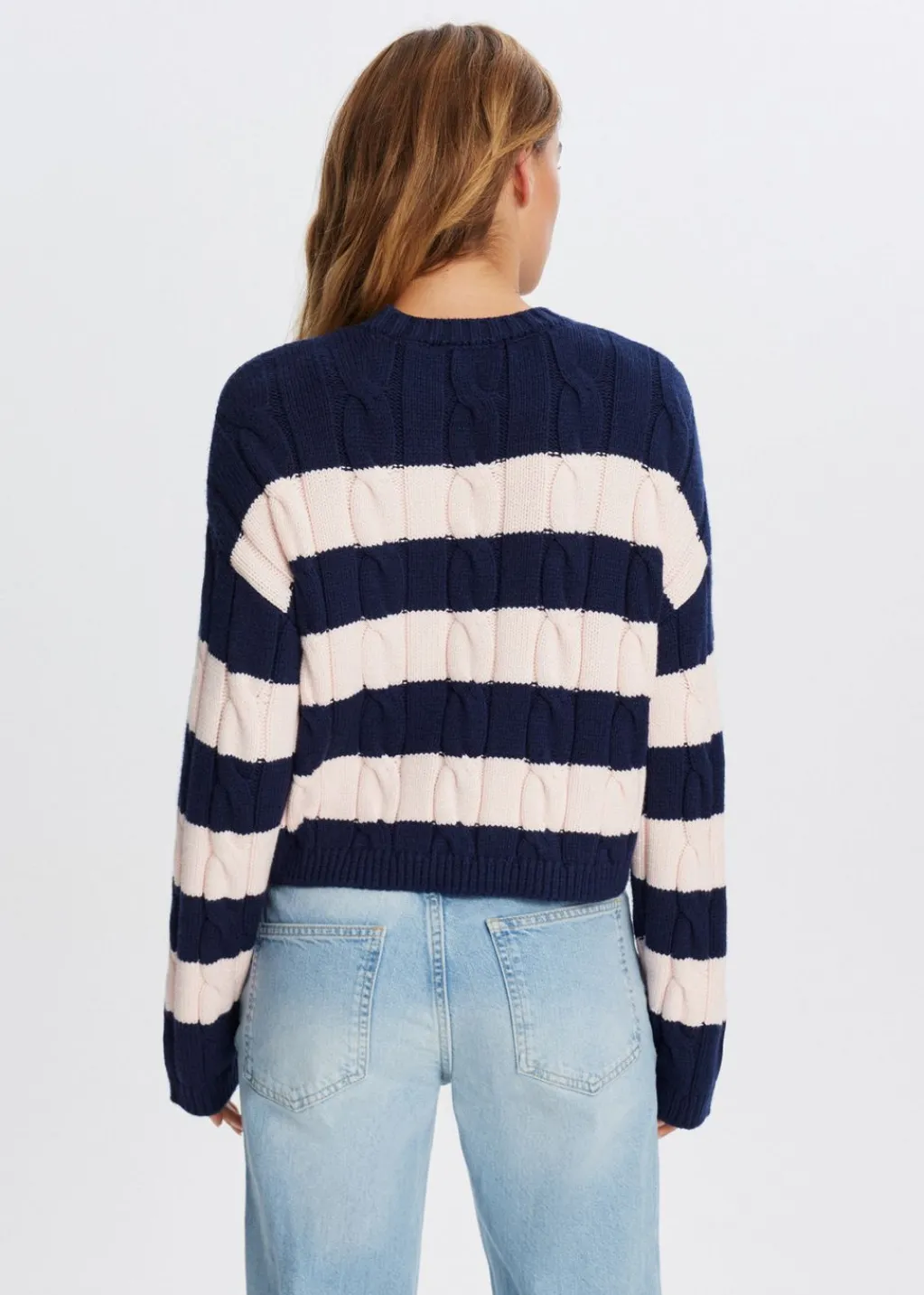 Truien En Vesten<The Sting Kabeltrui met strepen donkerblauw